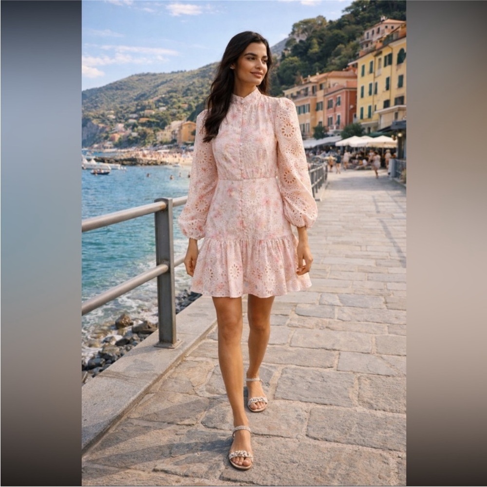Anthropologie NWT Bardot Hendry Long-Sleeve Floral Lace Mini Dress size 8.